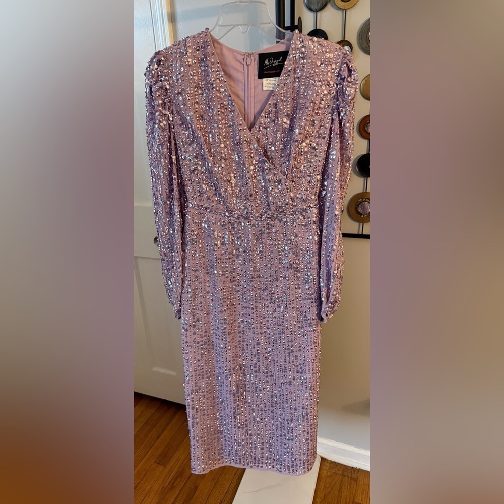Mac Duggal Lavender Sequin Long Sleeve Evening Dress NWT